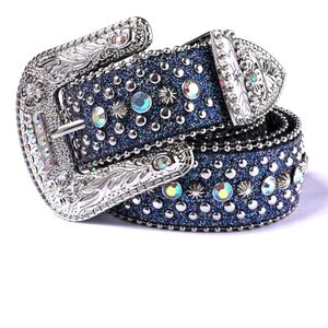 Elegant Blue Rhinestone Studded Belt